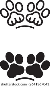 A silhouette graphic featuring animal paw prints in two rows against a solid black background for design elements.