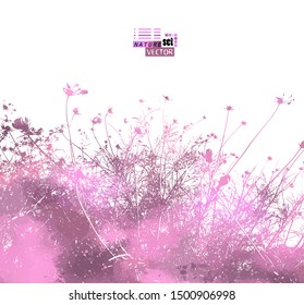 The silhouette of grass with flowers in the meadow. Vector illustration
