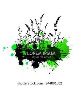 silhouette of grass with patches of paint. Vector