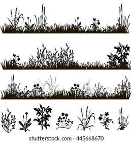 silhouette of grass and plants, in isolation,vector, isolated