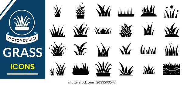 Silhouette of grass symbol and sign. Grass vector icon set, lawn grass vector illustration. Collections of grass silhouette.