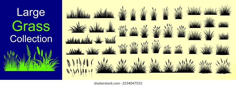 silhouette grass vector large collection. vector nature design element. 