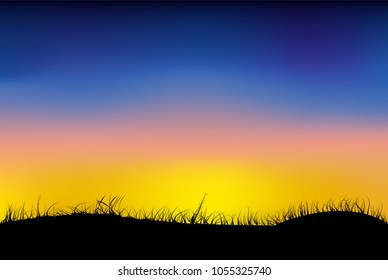 Silhouette Grassland when Sunrise / Sunset