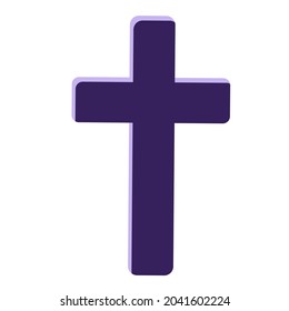Silhouette of a gravestone cross. Traditional Halloween symbol and decorative element. Vector cartoon isolated illustration.