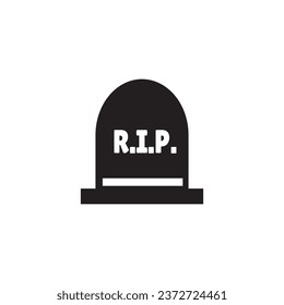 Silhouette of gravestone with letters RIP on white background