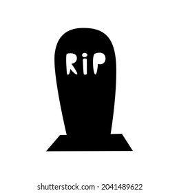 Silhouette de grava con texto RIP aislado en fondo blanco. Ilustración plana vectorial del contorno de Halloween. Diseño para borde, tarjeta de saludo, textil, afiche