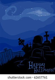 Silhouette de un cementerio contra un fondo azul
