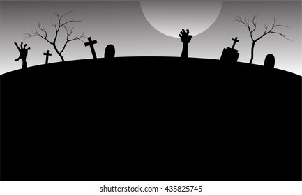 Silhouette of graveyard in Halloween with gray backgrounds