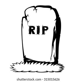 Silhouette of a gray gravestone with grass and RIP text (black and white)