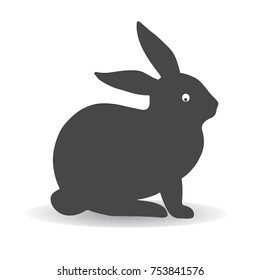 Silhouette of a gray rabbit sitting, cartoon on a white background.vector