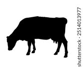 Silhouette of a grazing cow. Dairy cattle. Farm animals. Vector Illustration isolated on a white background