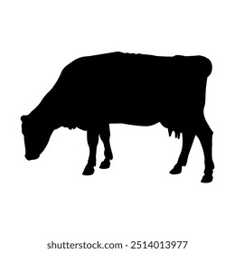 Silueta de una vaca pastando. Ganado lechero. Animales de granja. Ilustración vectorial aislada en un fondo blanco