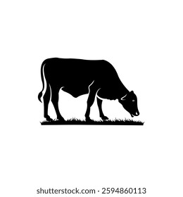 Silhouette of a grazing cow. Dairy cattle. Farm animals. Vector Illustration isolated on a white background