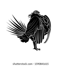 Silhouette of a Greater Sage Grouse. Graphic drawing. Vector.