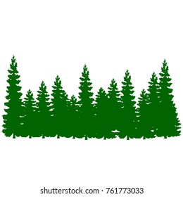 Silhouette, a lot of green Christmas tree, cartoon on a white background, vector