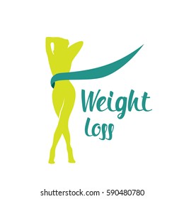 Silhouette green color woman weight loss shape isolated on white background