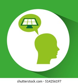 silhouette green head solar panel vector illustration eps 10