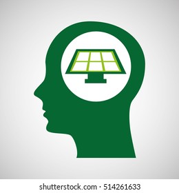 silhouette green head solar panel vector illustration eps 10