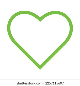 Silhouette of Green heart on white  background, vector illustration icon flat design. I love you symbol. Healt care concept sign. Love and romance sign. Environmental friendly,Vegan.Healthy lifestyle