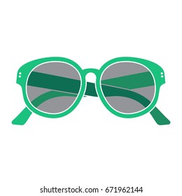 Silhouette of green vintage sunglasses, isolated on white background.