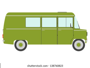 Silhouette of green vintage van. Vector.