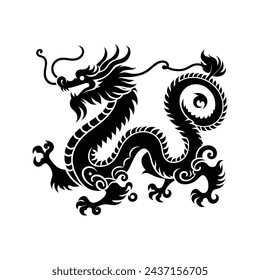 Silhouette of green wood chinese dragon symbol of the 2024 chinese new year