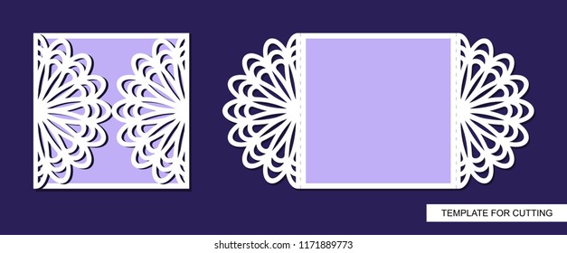 Silhouette of greeting card. Template for laser cutting, die or paper cut. Can used for wedding invitation, valentines day or birthday. Save the date holder.  Lace ornament. Vector illustration.