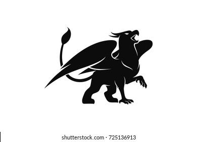 Silhouette of Griffin. Mythology creature with eagle head and lion body and eagle wings