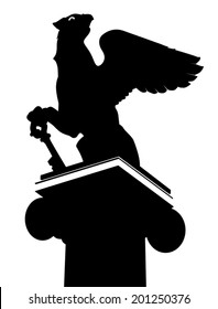  silhouette of the Griffin sitting on the column and holding in the leg key on a white background vector