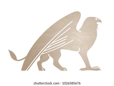 Silhouette of griffin. Stylized tattoo, graphic image. Vector illustration of mythical creature. Isolated on white background.