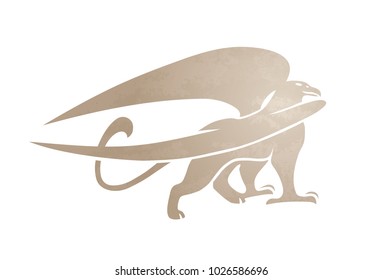 Silhouette of griffin. Vector gryphon image of mythical creature. Isolated on white background.