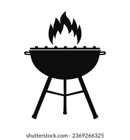 Silhouette grill icon with fire, brazier sign, chargrill icon isolated – stock vector