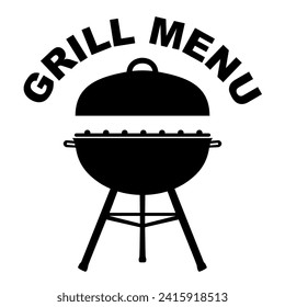 Icono de la parrilla de silueta con tapa, signo de menú de barbacoa de brasas, icono de chargrill aislado - vector