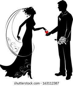 Silhouette of groom and bride