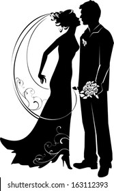 Silhouette of groom and bride