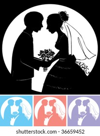 Silhouette of the groom with the bride