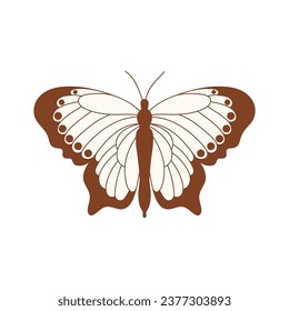 Silhouette of groovy monochrome naive butterfly. Hallucinogen monarch butterfly. Hippie 60s 70s isolated vector illustration. 