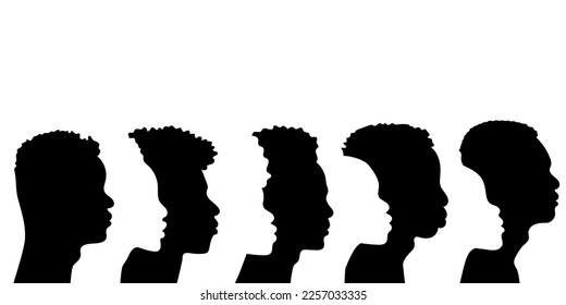 Silhouette of a group of African Americans in profile. Group of people. Vector illustration