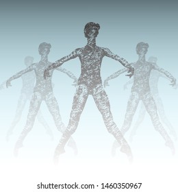 Silhouette of a group of ballerina slipping into the echappe movement. Vector illustration. 
