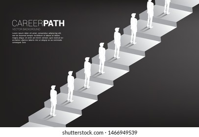 Silhouette group of businessman queue to up step. Concept of career path and working life.