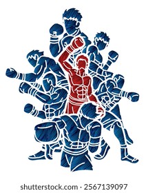 Silhouette Group of Fighter Boxing Sport Boxer Men Fighting Punching Mix Action Cartoon Graphic Vector