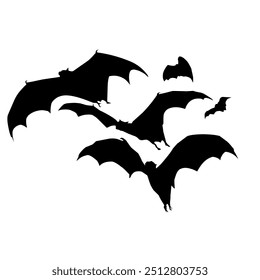 Silhouette of a group of flying bats