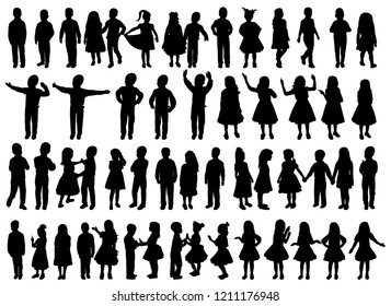 silhouette group of kids, set