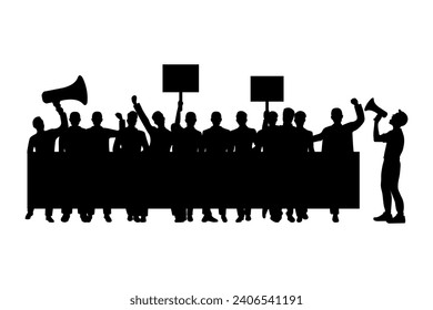 Silhouette de un grupo de hombres manifestándose llevando una pancarta
