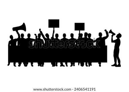 Silhouette of a group of men demonstrating in protest carrying a banner