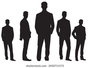 silhouette of a group of men walking on white background