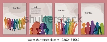 Silhouette group of multicultural women. International Women's day. Female social community of diverse culture.Racial equality.Colleagues.Empowerment or inclusion.Template banner poster