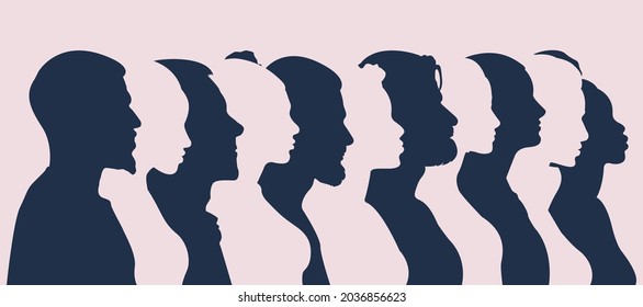 Silhouette group of multiethnic women and man who talk and share ideas and information. Communication and friendship women or girls of diverse cultures. Women social network community. Speak	