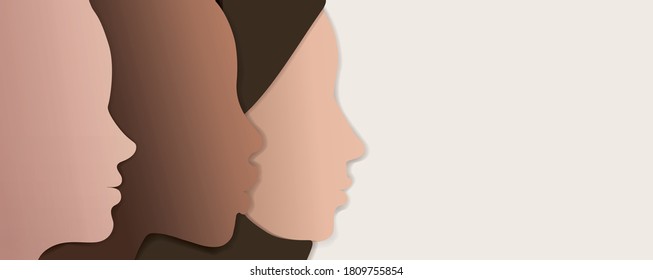 Silhouette group of multiethnic women who talk and share ideas and information. Women social network community. Communication and friendship women or girls of diverse cultures. Speak