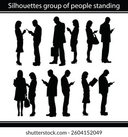silhouette, group, people, business, reading, vector, standing, person, office, male, man, outline, young, illustration, body, female, figure, woman, girl, chair, shape, collection, human, set, work, 